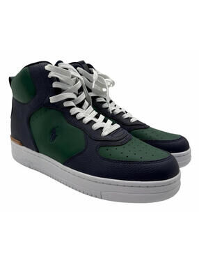 Polo Ralph Lauren Masters Mid Court Leather Sneakers Green Navy Size 12 D